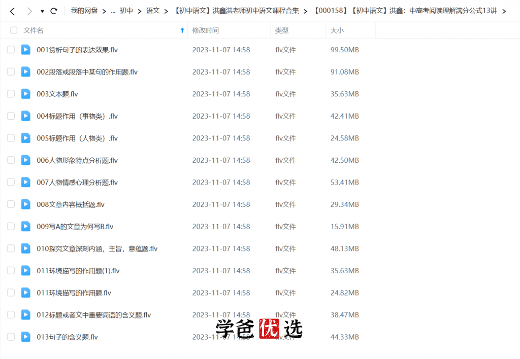 图片[2]-【000158】【综合语文】【免费】洪鑫洪老师：中高考阅读理解满分公式13讲-学爸优选
