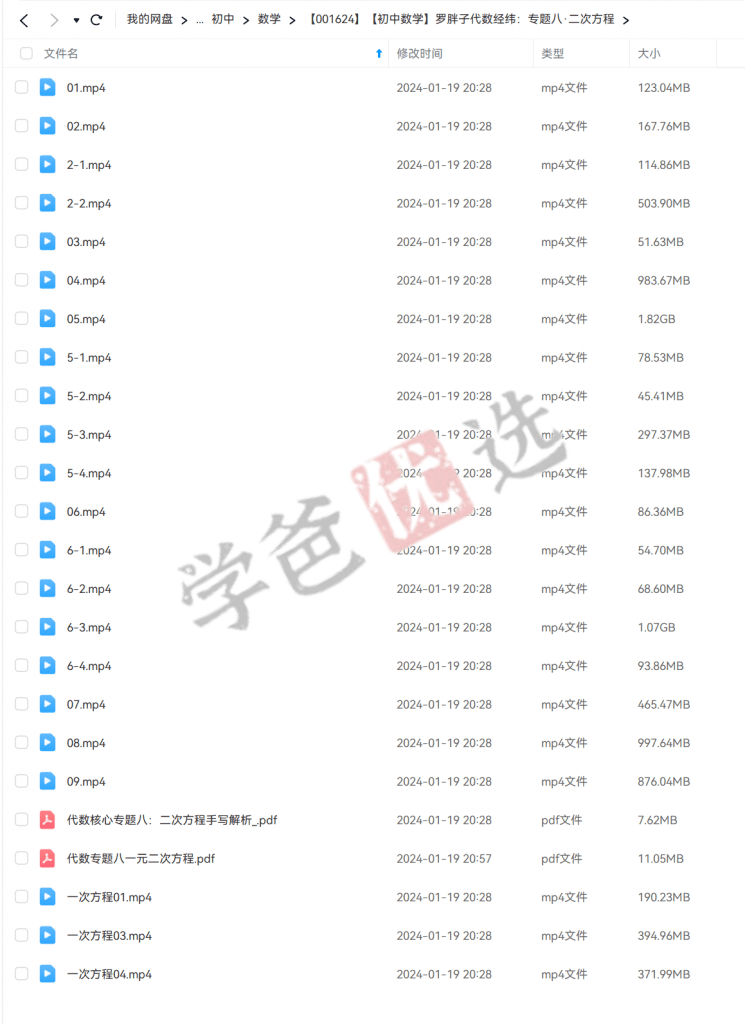 图片[3]-【001624】【初中数学】罗胖子代数经纬：专题八·二次方程-学爸优选