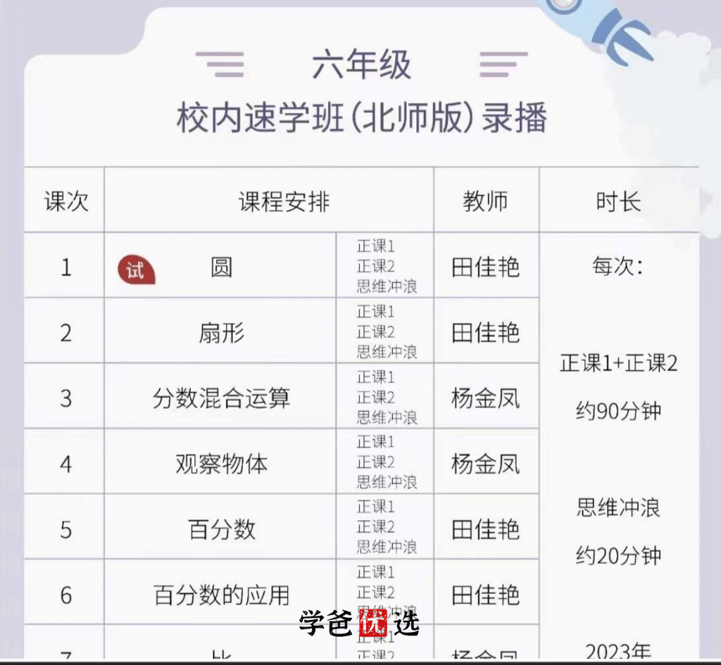 图片[2]-【001772】【小学数学】拾伍课堂：六年级数学校内速学班（北师版）-学爸优选