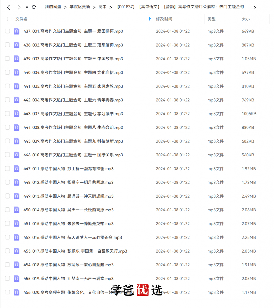 图片[3]-【001837】【高中语文】【音频】高中作文磨耳朵素材：热门主题金句、感动中国人物、高频主题、满分作文-学爸优选