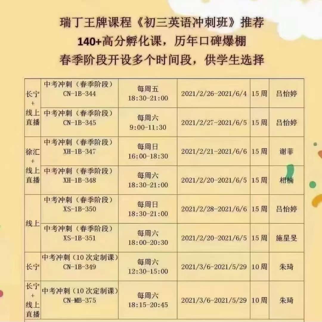 【003269】【初中英语】上海瑞丁英语：朱老师中考英语冲刺-学爸优选