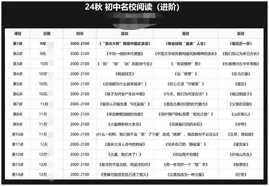 图片[5]-上海名师🔥2024初中语文名校阅读训练
①基础班14节：适合67年级
②进阶班14节：适合89年级
🌿课程特色：根据初中-学爸优选