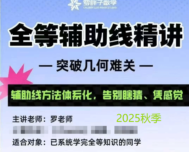 【003746】【初中数学】罗胖子：全等辅助线精讲—方法体系化，突破几何难关-学爸优选