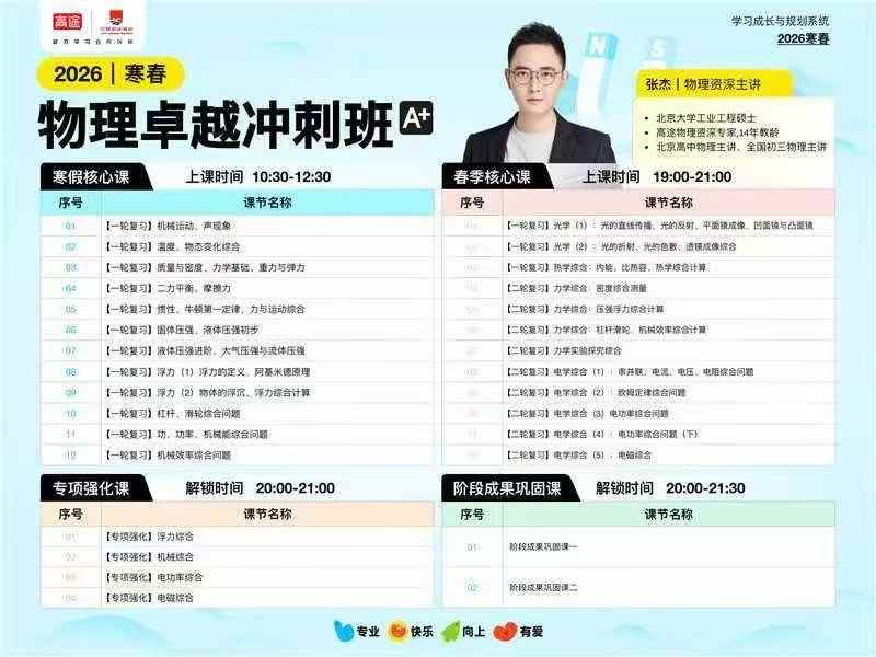 图片[2]-【初中语文】【初中数学】【初中英语】【初中物理】【初中化学】高途2026寒春新版初三卓越冲刺正常开课，课程+纸质书-学爸优选