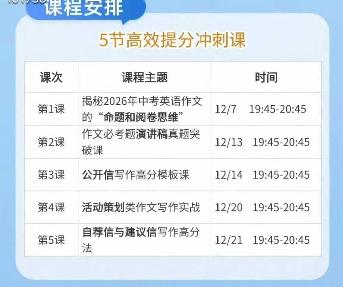图片[2]-【初中英语】上海26届E飞初中英语写作巧学巧练中考英语作文提分课秋季5节课，寒15节课，每节课1小时，12.7开课课程覆-学爸优选