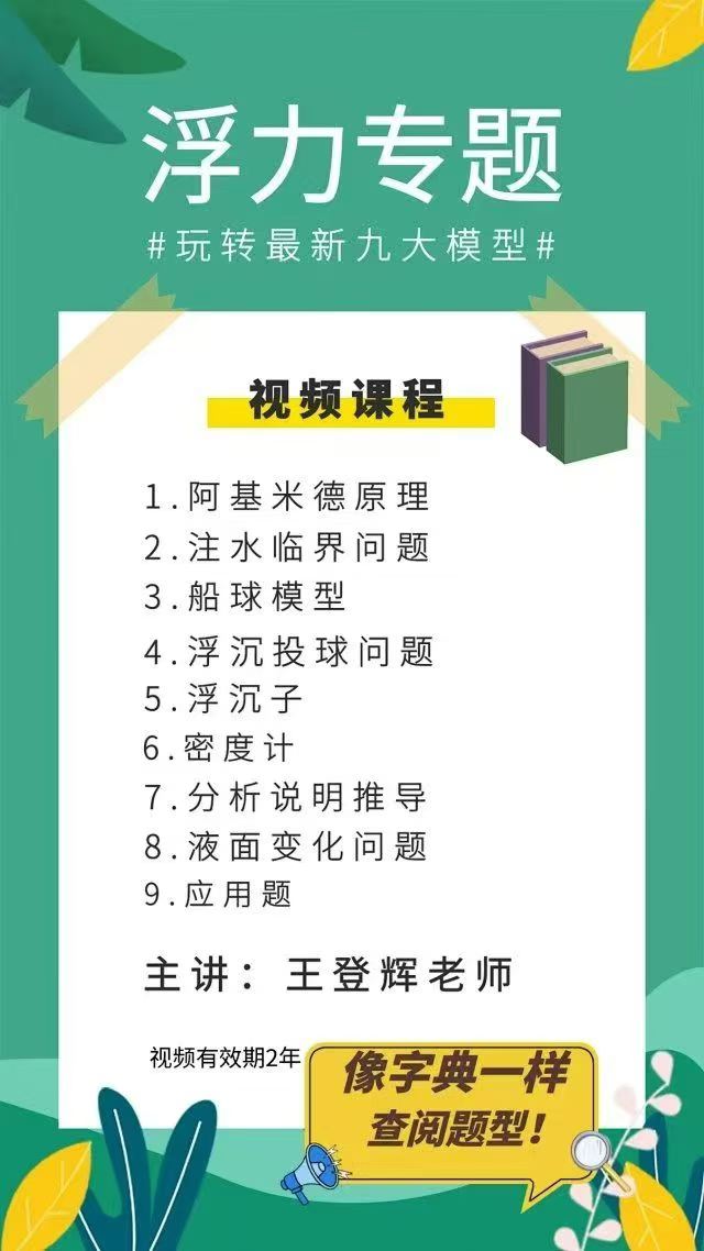 图片[2]-初中浮力专题 
机械效率专题  

在八年级下物理期末考试和中考中，【机械效率专题】都属于力学的重点与难点，题型涉及比较-学爸优选