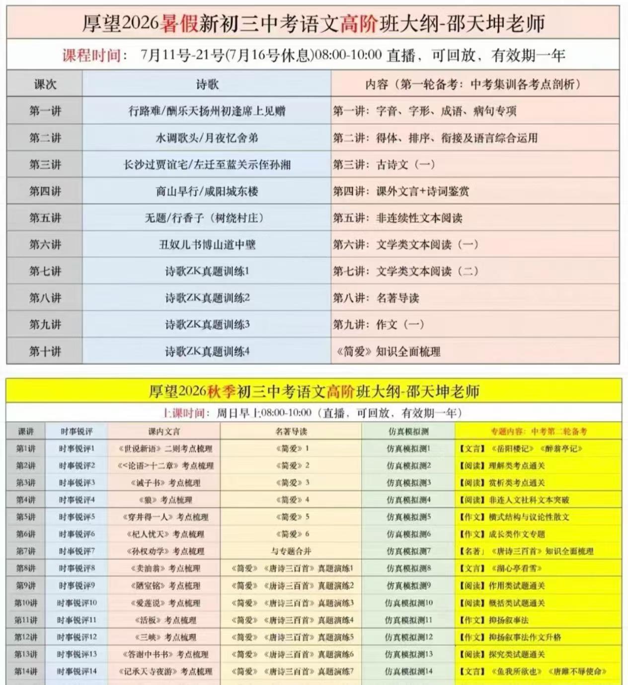 厚望2026暑秋初三语文高阶班录播课
内容覆盖诗歌、时事评说、名著导读、仿真模拟测等,适合初三中考备考,知识点全,题型丰-学爸优选