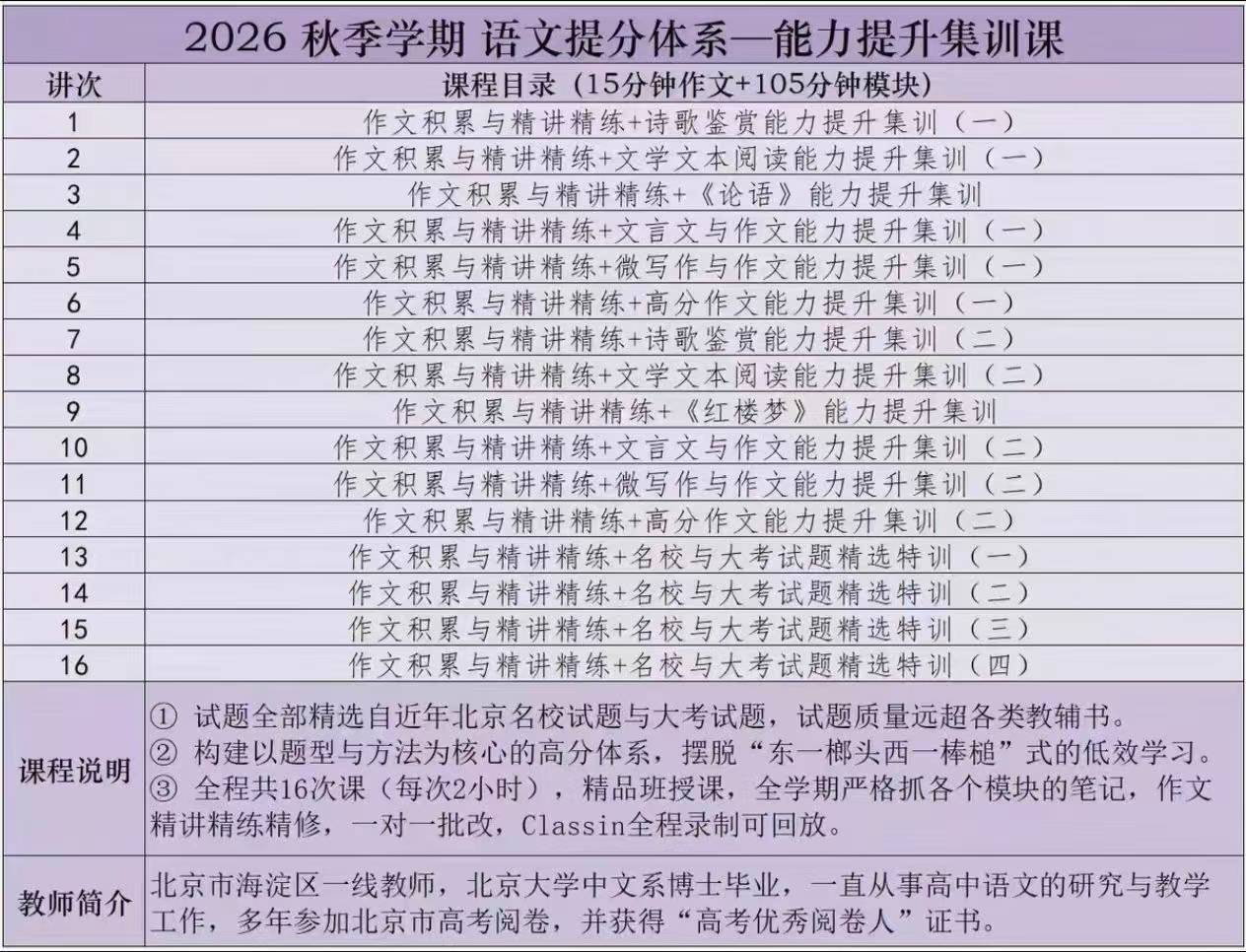 图片[2]-2026暑秋季六小强高中语文职老师
高一秋季班，26秋季新课
秋季班主要讲高中考试体系，以题型与方法为核心，且强化作文比-学爸优选